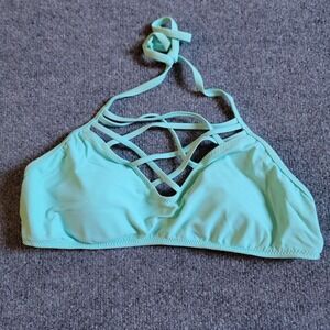 Bikini Top Bright Blue High Cage Front Halter Neck‎ Open Back